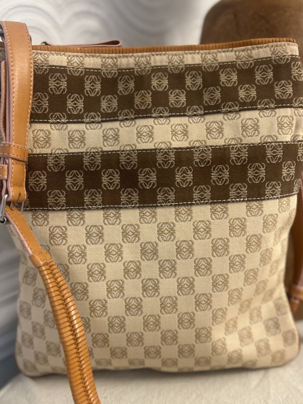 Loewe Anagram Jacquard and Leather Crossbody/Shoulder Bag